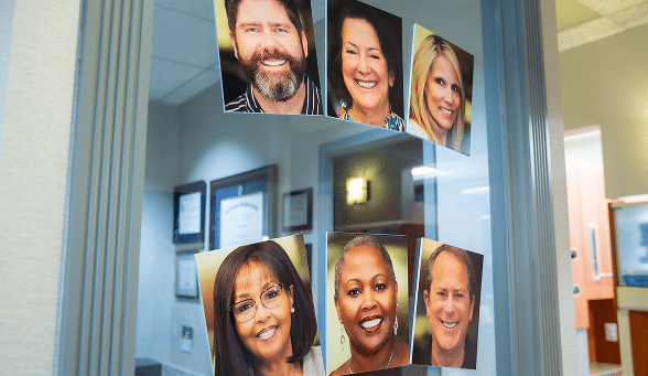 Patient photos displayed wall
